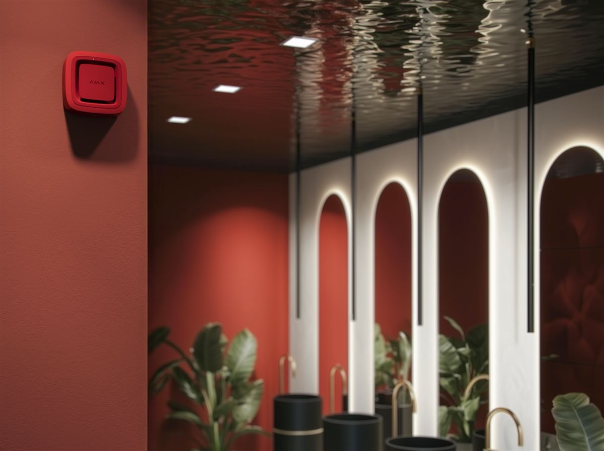 Ajax fire sounder fitted in a commercial washroom